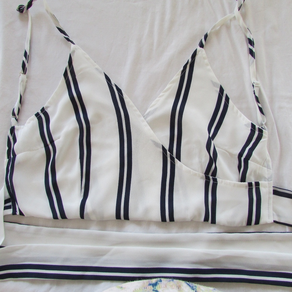 Stripe Cropped Halter Top